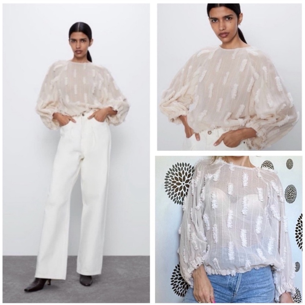 Zara Structured Textured Balloon Sleeve Top Size M